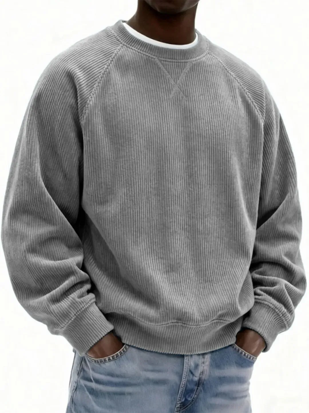 

Mens Sweatshirt Casual Corduroy Crewneck Sweatshirt Long Sleeve Comfortable Sweatshirt Retro Vintage Relaxed Pullover