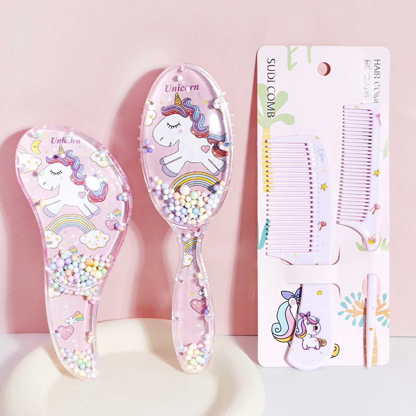 3-teiliges Cartoon-Kamm-Set, Nass- und Trockenanwendung, Haarstyling, geeignet für jede Haartyp, Geschenkset, speziell für Echthaarperücken – Detail 1