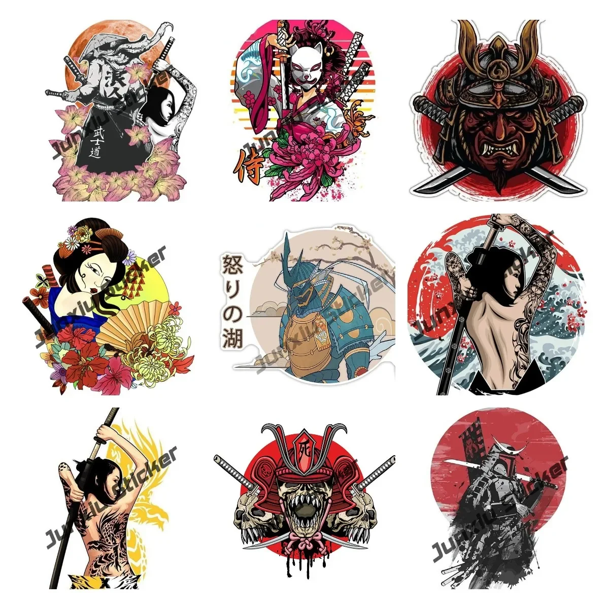 Japanese Samurai Warrior Sticker Japanese Ronin Samurai Geisha War Devil Death Badge Car Trunk Creative Decal Car Accessories
