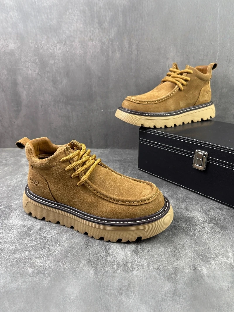 

Men's Boots Winter Casual Thick Bottom Heightening Fleece Short Boots Large Head Boots Comfortable Antibacterial Wear ...