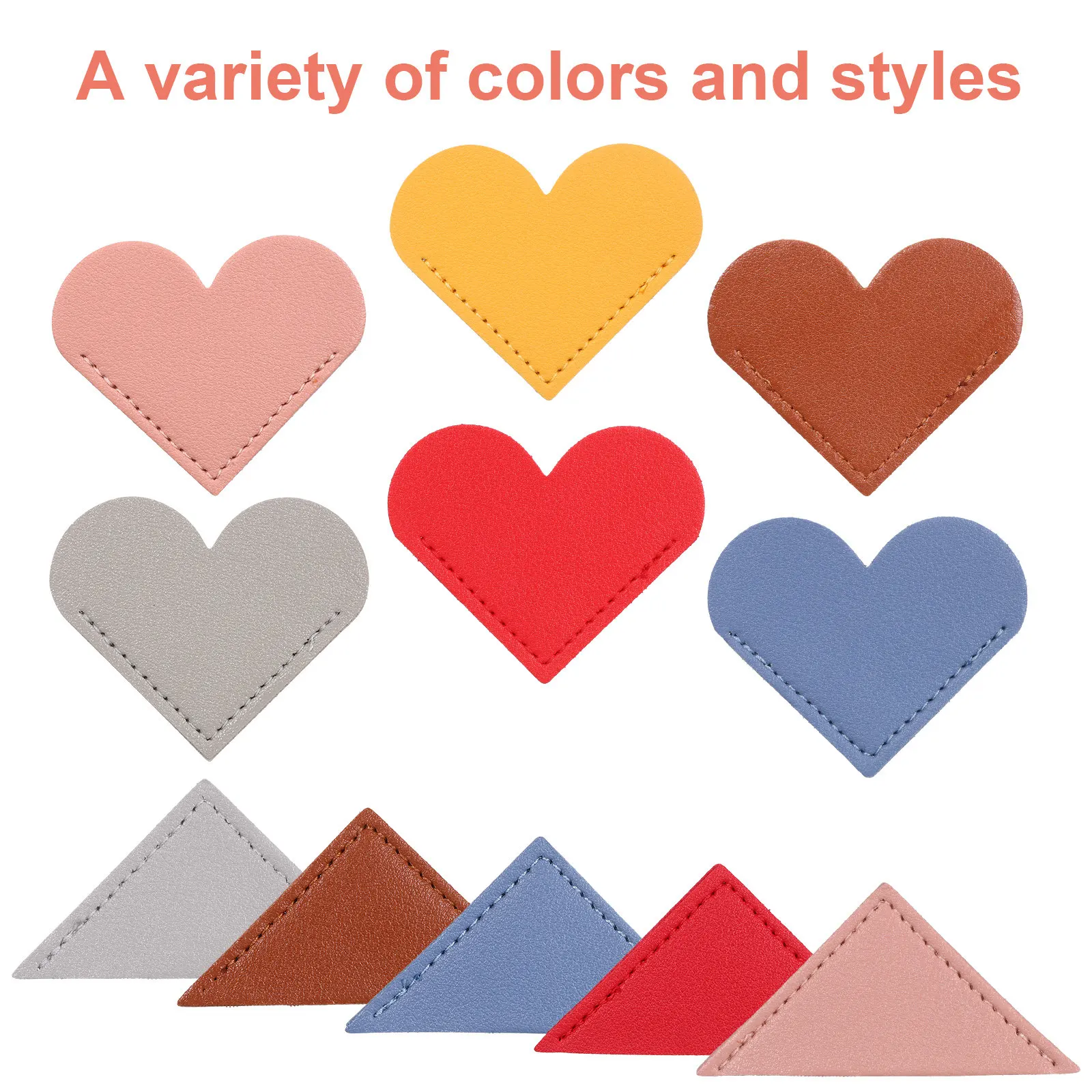 12Pcs Corner Bookmark Pack PU Heart Triangle Bookmarks Comfortable Book Page Holder for Book Lovers