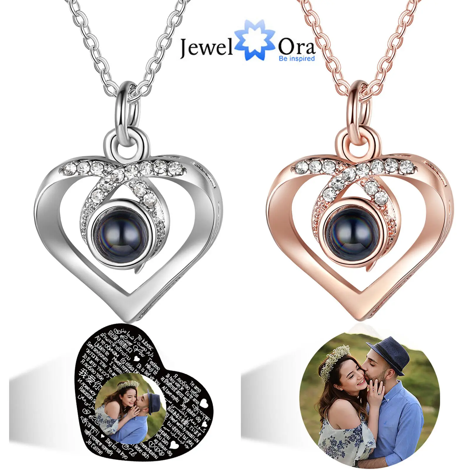 

Personalized Projection Photo Necklace 100 Languages I LOVE YOU Heart Pendants Memorial Gifts for Women Mother Grandma Keepsake