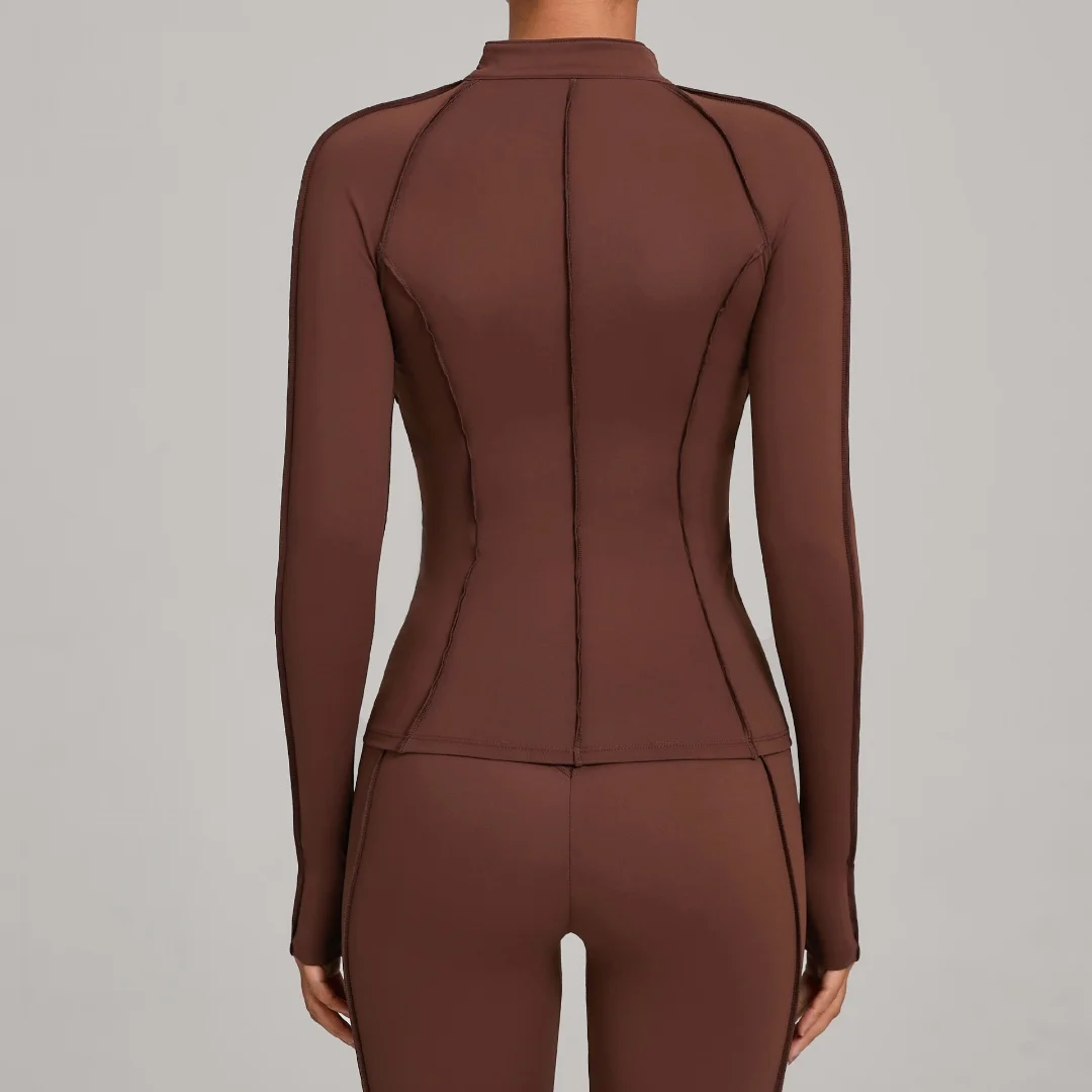 الوقوف طوق سستة طويلة الأكمام سترة اليوغا ضيق سريعة الجافة اليوغا القمم المرأة تشغيل اللياقة البدنية تجريب الملابس الصالة الرياضية معطف