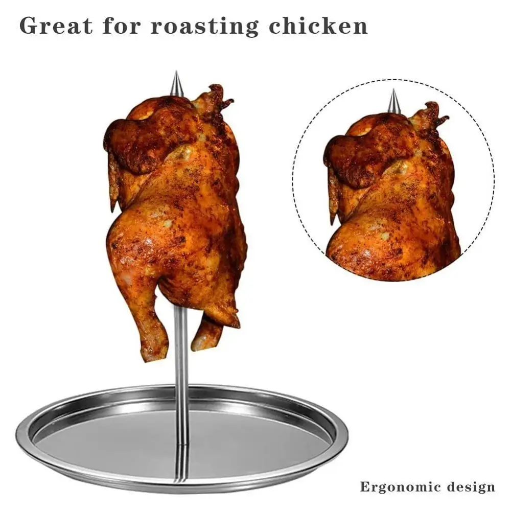 Stainless Steel Grilled Chicken Rack Vertical Skewer Barbecue Spike Poultry Hanger Meat Roast Removable Handle with Chassis view 5