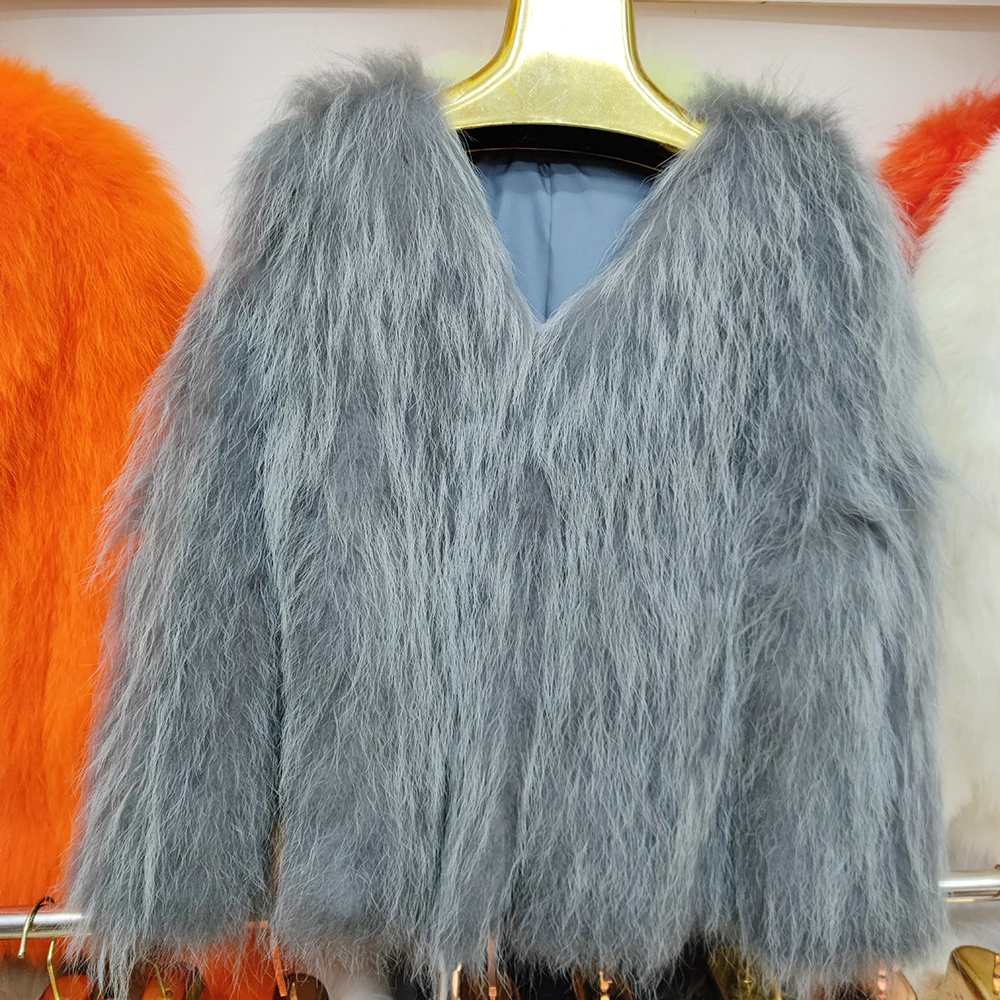 Damskie płaszcze zimowe z długim rękawem, nowy styl 2025, ciepłe, z prawdziwego futra, długie kurtki, wysokiej jakości naturalne futro szopieckie, dziergany płaszcz.