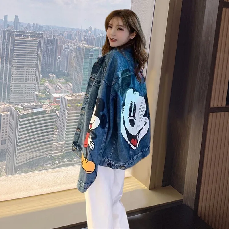 

New Korean Mickey Denim Jacket - Designer-inspired, Loose Long Sleeve Petite Age-Reducing Casual Outerwear for Spring Autumn