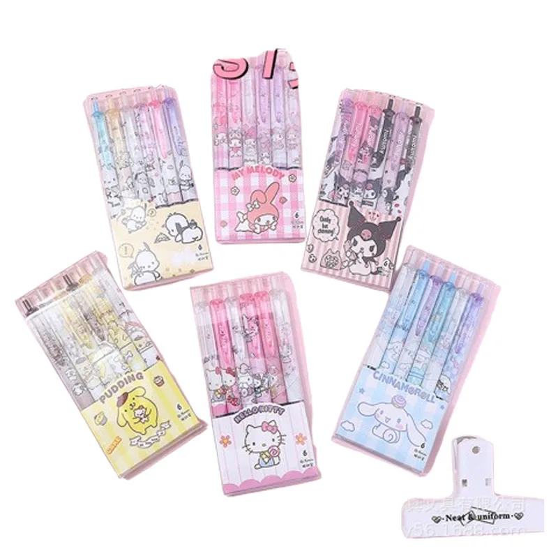 6 قطعة ل مرحبا كيتي هلام القلم 0.55 مللي متر الملء Y2k سينامورول كورومي ميلودي كارتون الصحافة القلم الأسود لوازم مكتبية #1