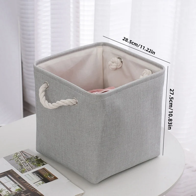 1Pc/Square Fabric Storage Basket, Foldable Cotton and Linen Storage Box, Cabinet Grid Box, Toy and Clothing Organizing Box
