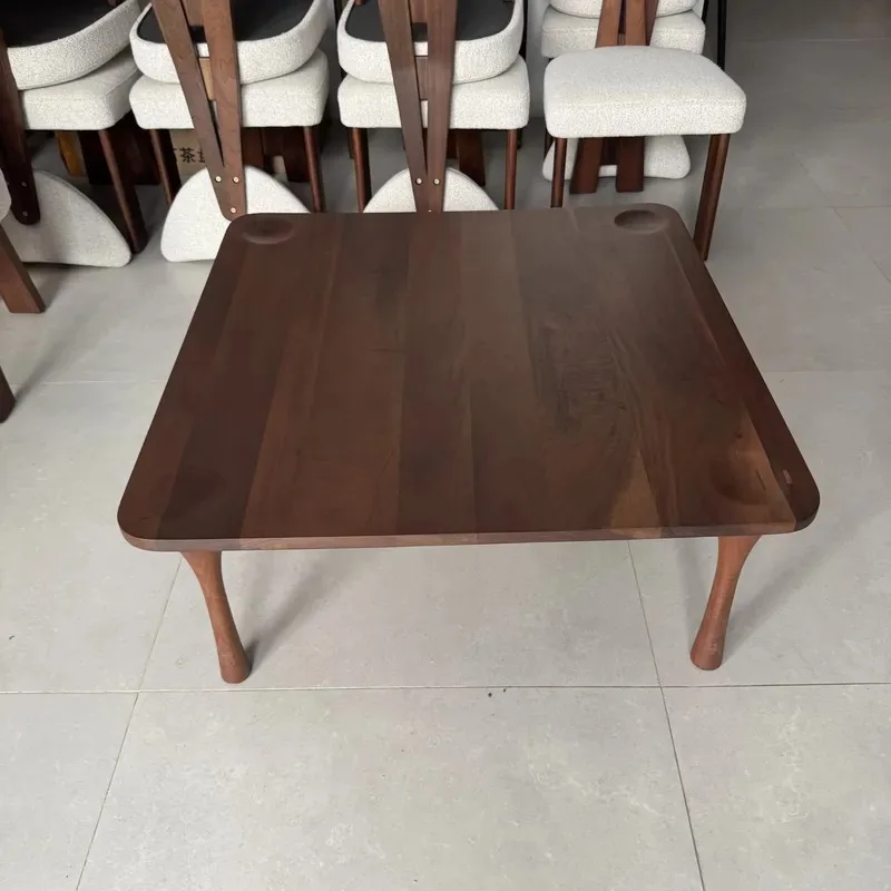 Solid wood coffee table square center table with built-in cup slot, suitable for living room home decoration