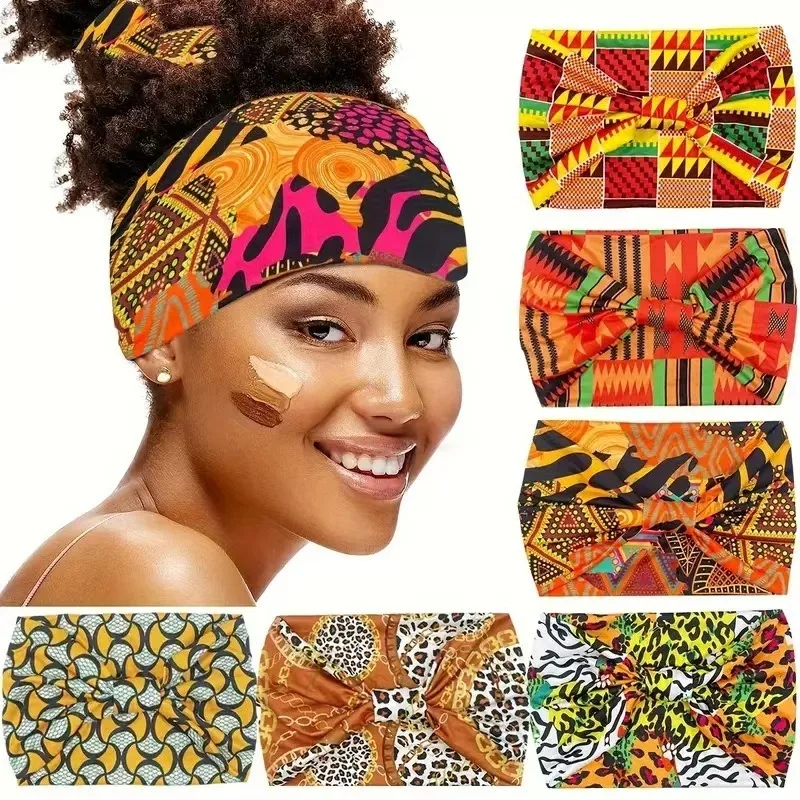 Bohemian Wide Elastic Hairband for Women African Print Knot Sports Yoga Headband Comfortable Hair Accessory