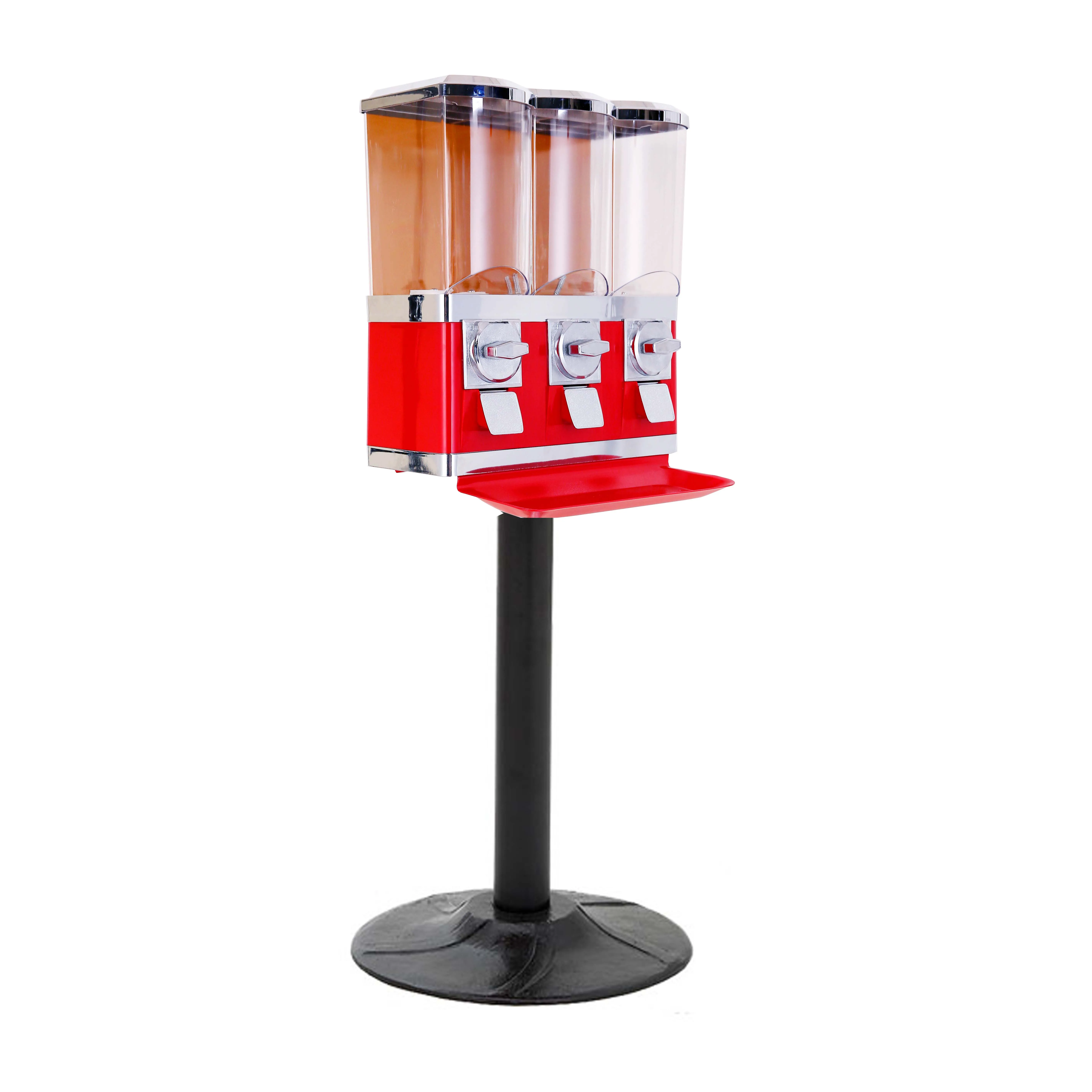 Coin Operated triple candy gumball vending machines with black stand