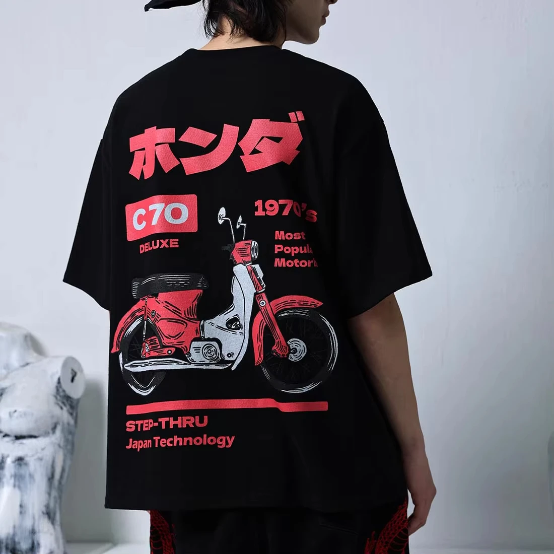 

2025 Crew Neck Short-sleeved T-shirt R Men's Trendy Motorcycle Letter Printing Street Riding Personalized Top Summer Loose