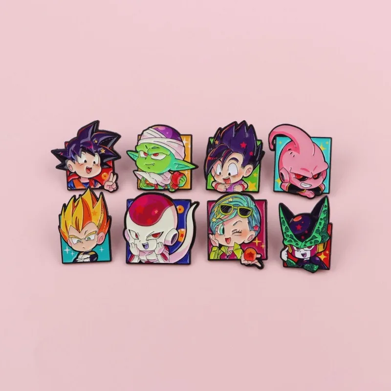 

New Dragon Ball Anime Brooch Cute Cartoon Goku Vegeta Piccolo Buu Frieza Metal Badge Creative Clothes Bag Accessories Wholesale