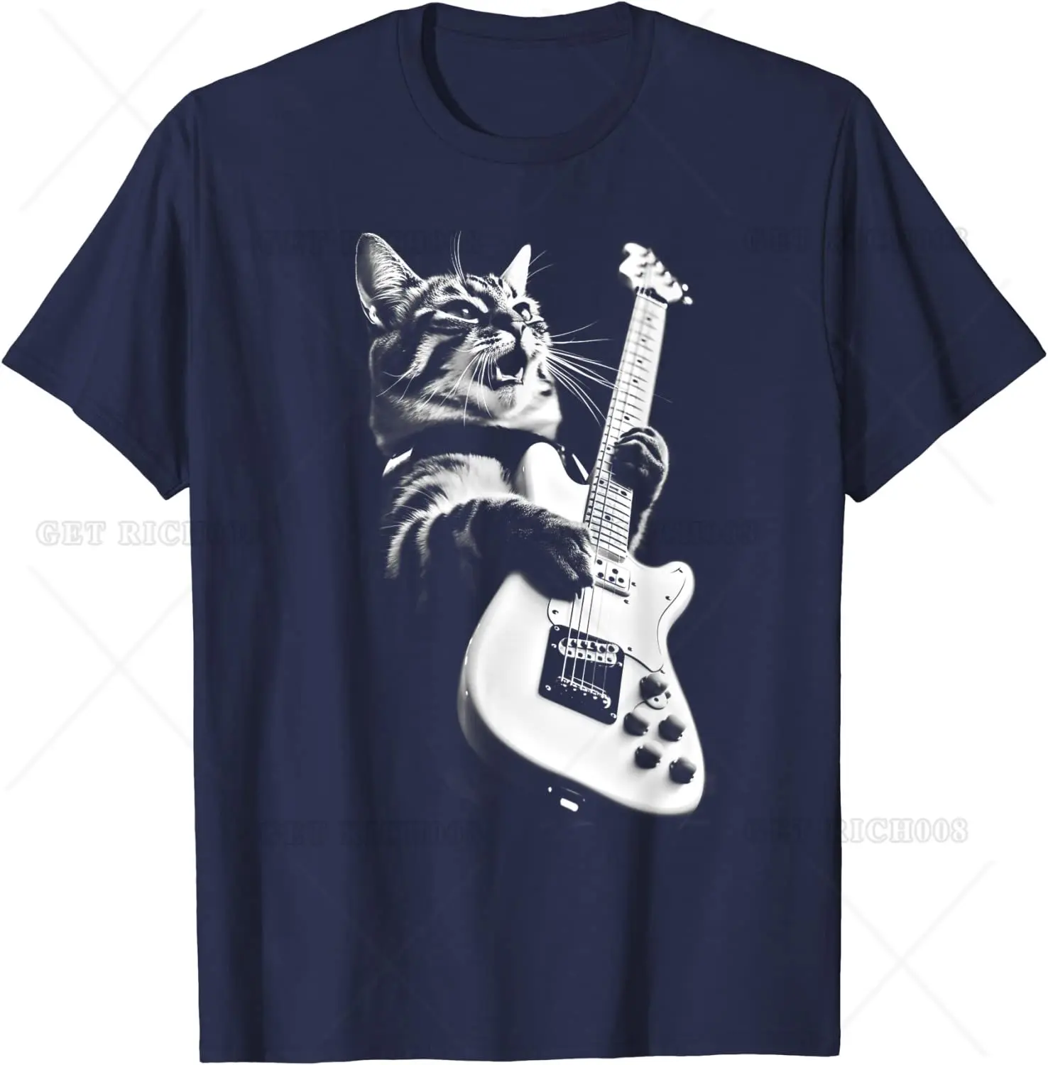 Rock Cat Playing Guitar Funny Guitar Cat Men T-Shirt Hiphop Oversized T Shirt Casual Cotton Daily Four Seasons Streetwear Tees