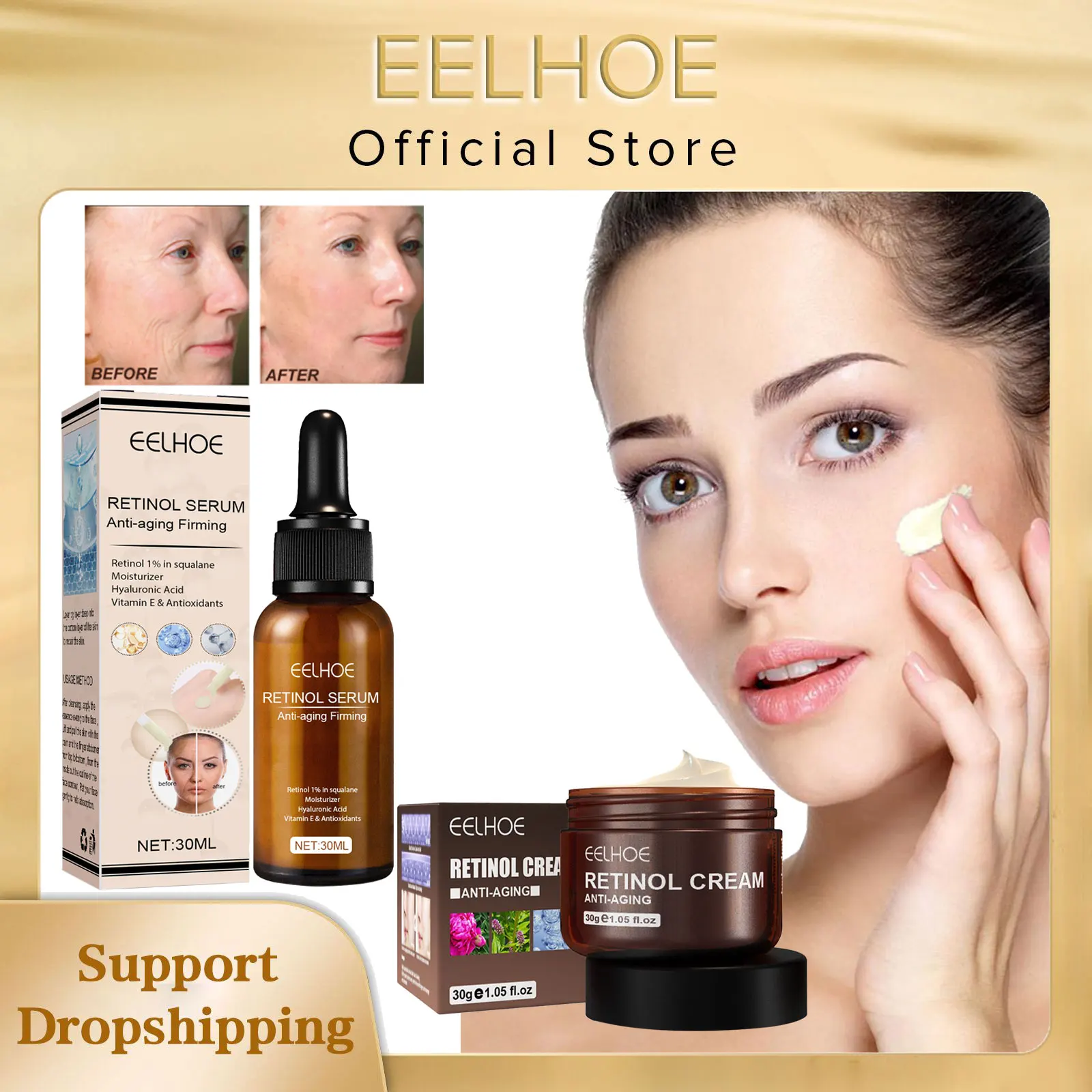 EELHOE Wrinkles Remove Cream Brightening Firming Lifting Anti-Aging Moisturizing Fade Fine Lines Instant Retinol Wrinkle Serum