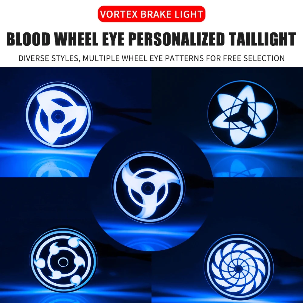 1Pc Motorcycle Brake Light Wheel Eyes Rotating Rainbow Flashing Tail Light Auxiliary Bulb Anime Theme Modification Accessory