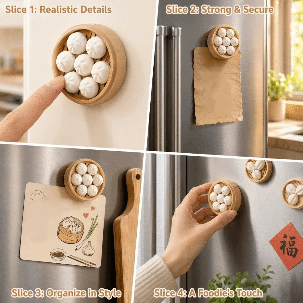 3D Printing Bun Dumpling Fridge Magnet Plastic Whimsical Chinese Dim Sum Refrigerator Magnet Realistic DIY Label