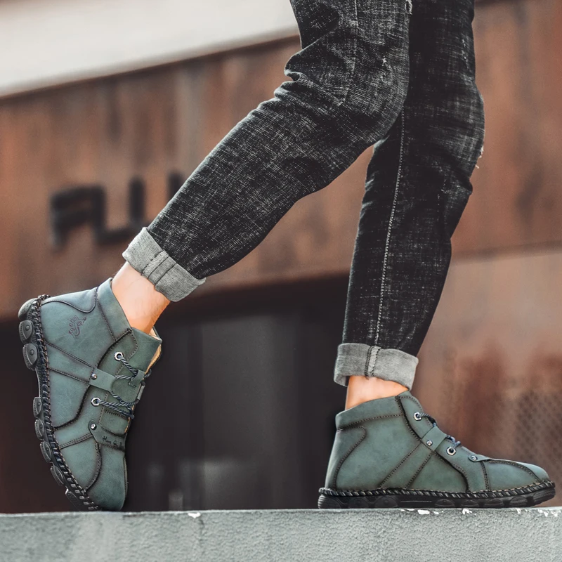 Size 48 Mens Shoes Handmade Leather Casual Shoes for Men Sneakers Men Flat Footwear Leather Boots Men Ankle Boot Outdoor Walking