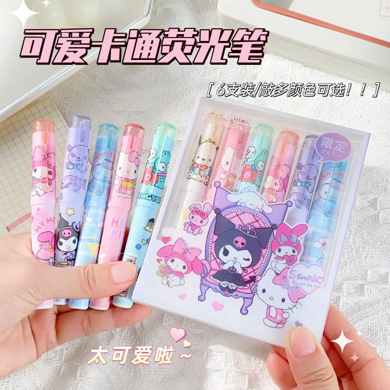 Super Cute Sanrio Cartoon Highlighter Mini Shape Marker Student Hand Ledger Color Pen School Office Stationery Children'S Gift