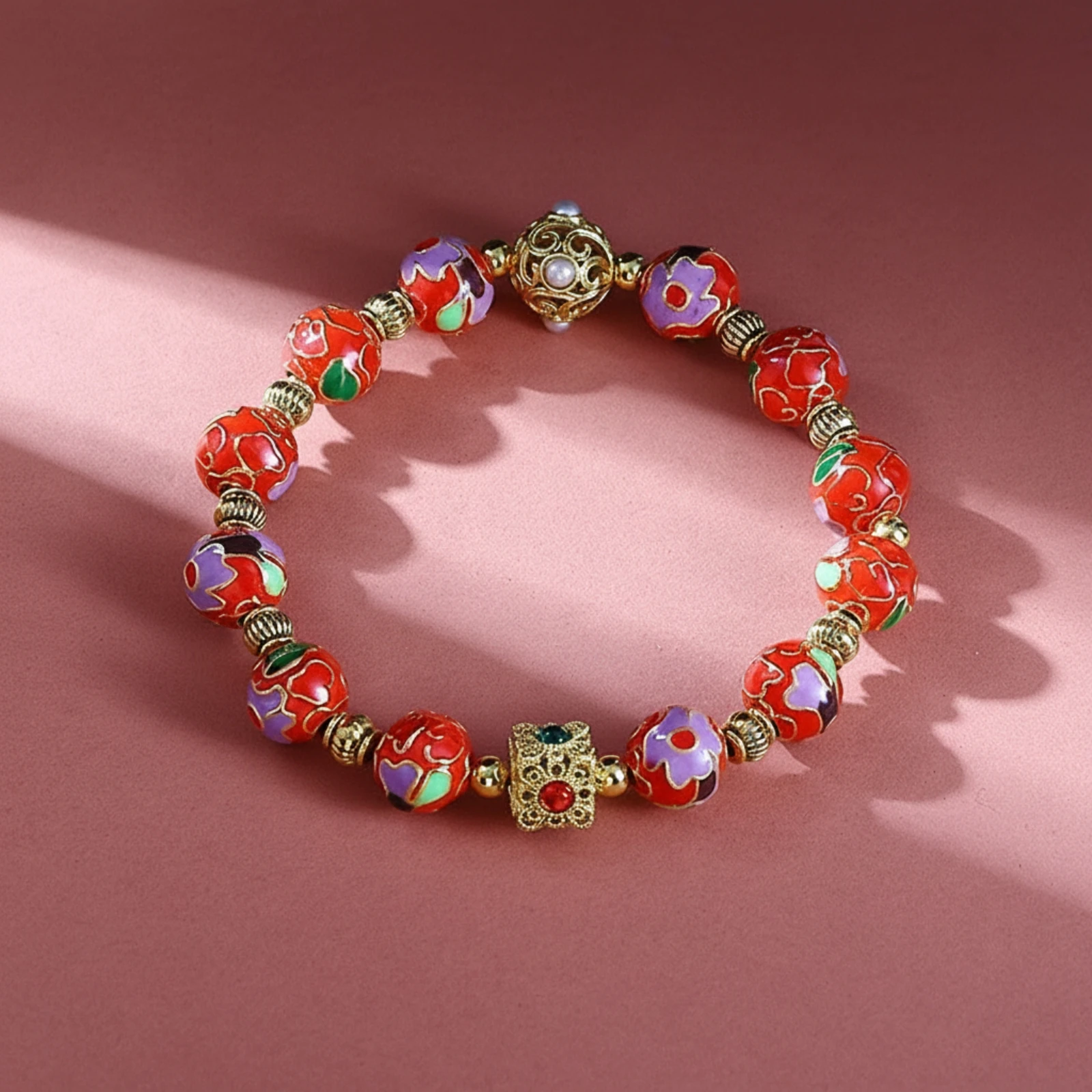 Cloisonné Bracelet Floral Cloisonne Bracelet Jewelry Gold-Tone Colorful for Women, Special Occasions, Daily Wear