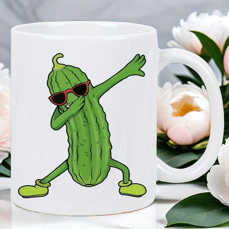Cartoon Cucumber 11oz Ceramic Coffee Mug - Reusable, Insulated, Travel Mug, Hand-Wash Only - Perfect for Coffee Lovers, Men
