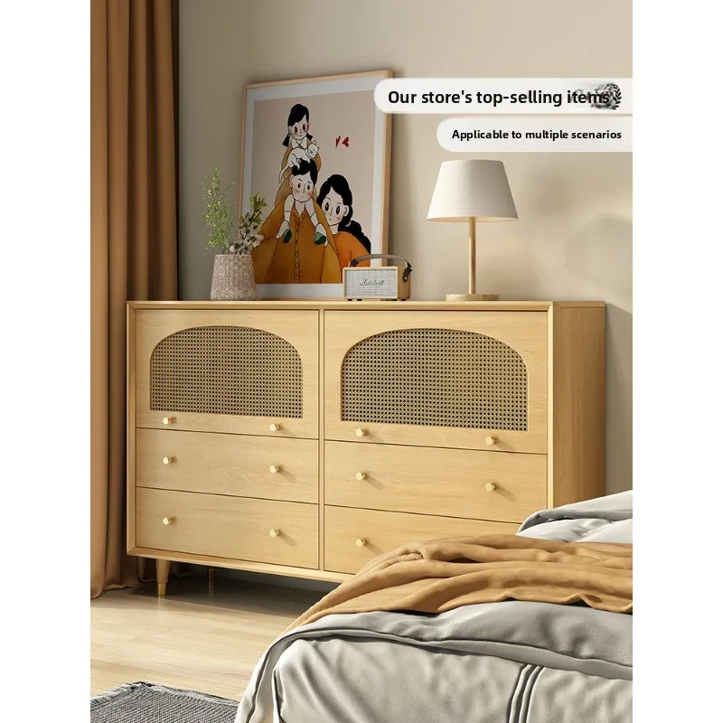 log wind chest cabinet, bedroom storage cabinet, living room wall five bucket rattan storage drawer cabinet