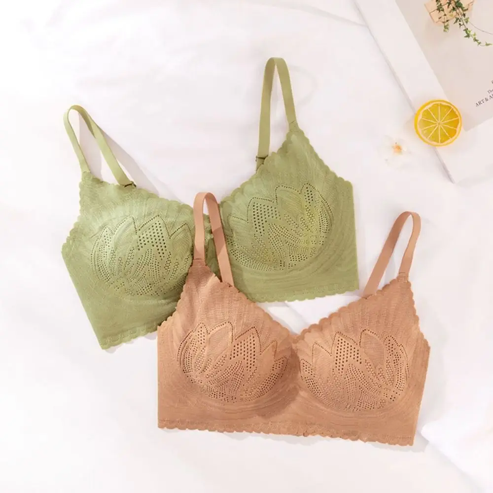 

Breathable Seamless Lace Mesh Bras Ultrathin Shockproof Push Up Underwear Lingerie Anti-sagging Wireless Deep V Bra Gifts