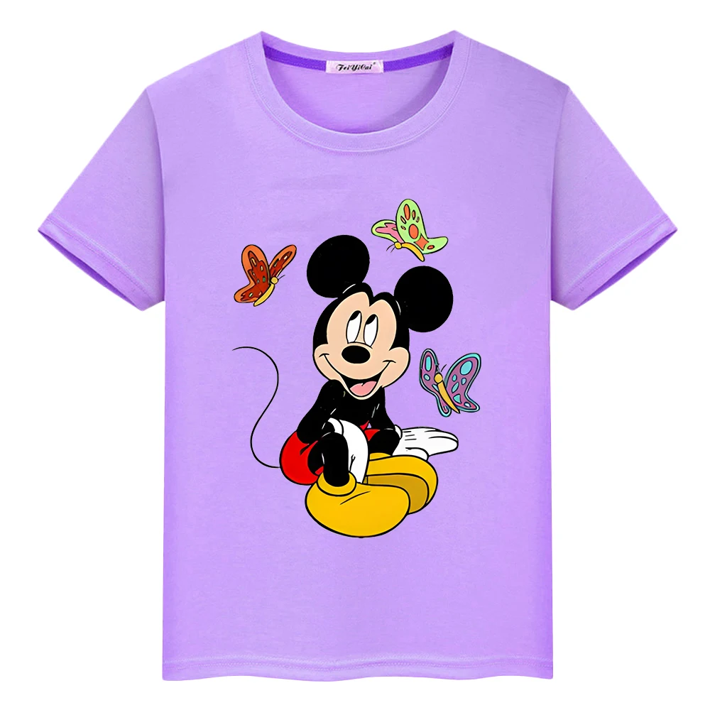 

mickey mouse t shirt for kids boy10years Print 100%Cotton anime Tops Disney Kawaii Short pride tshirt y2k one piece girl clothes