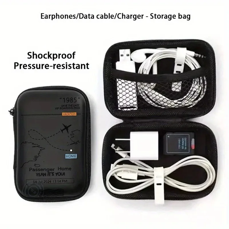 Flight Route Pattern Storage Bag Earphone Charger Protection Storage Cover Phone For iPad Charger Charging Cable Storage Box