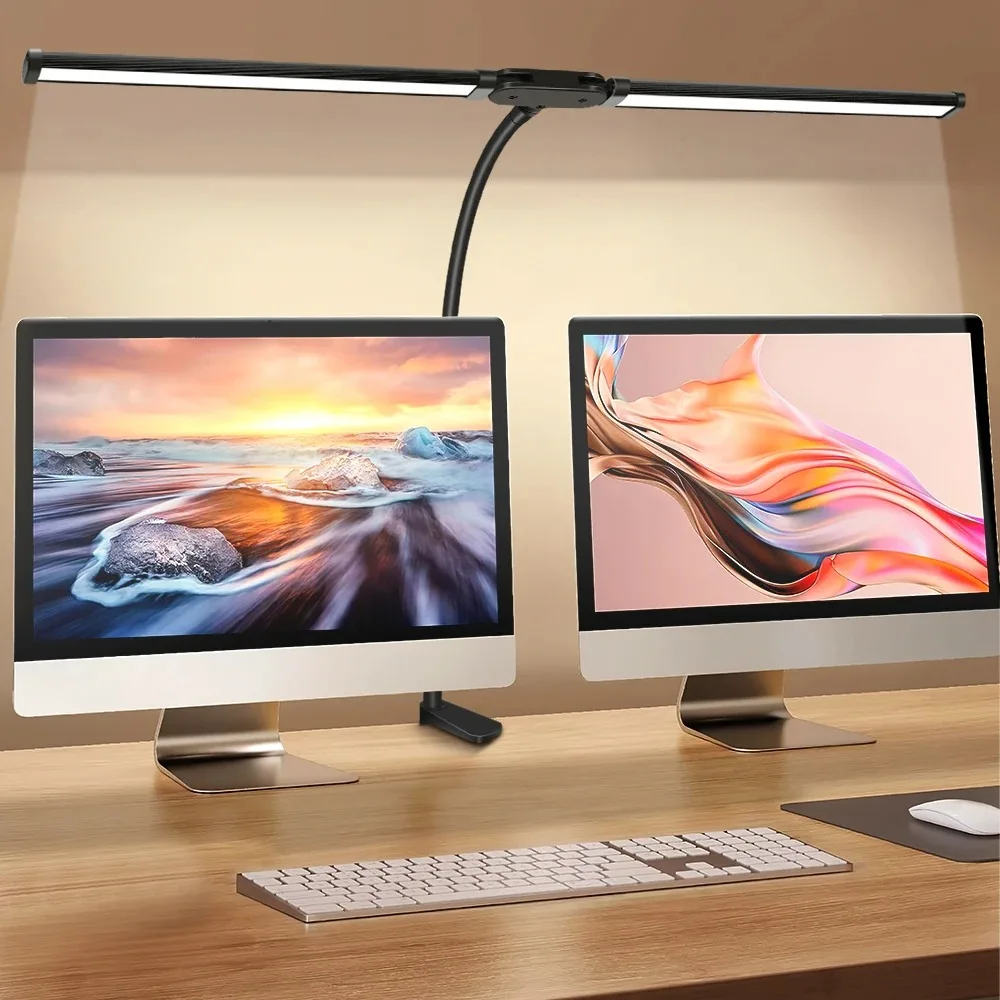 Dubbele kop LED-bureaulamp Dimbaar PC-monitorlicht USB-tafellampen Leeslampen Oogbescherming 3-kleurmodus voor kantoor