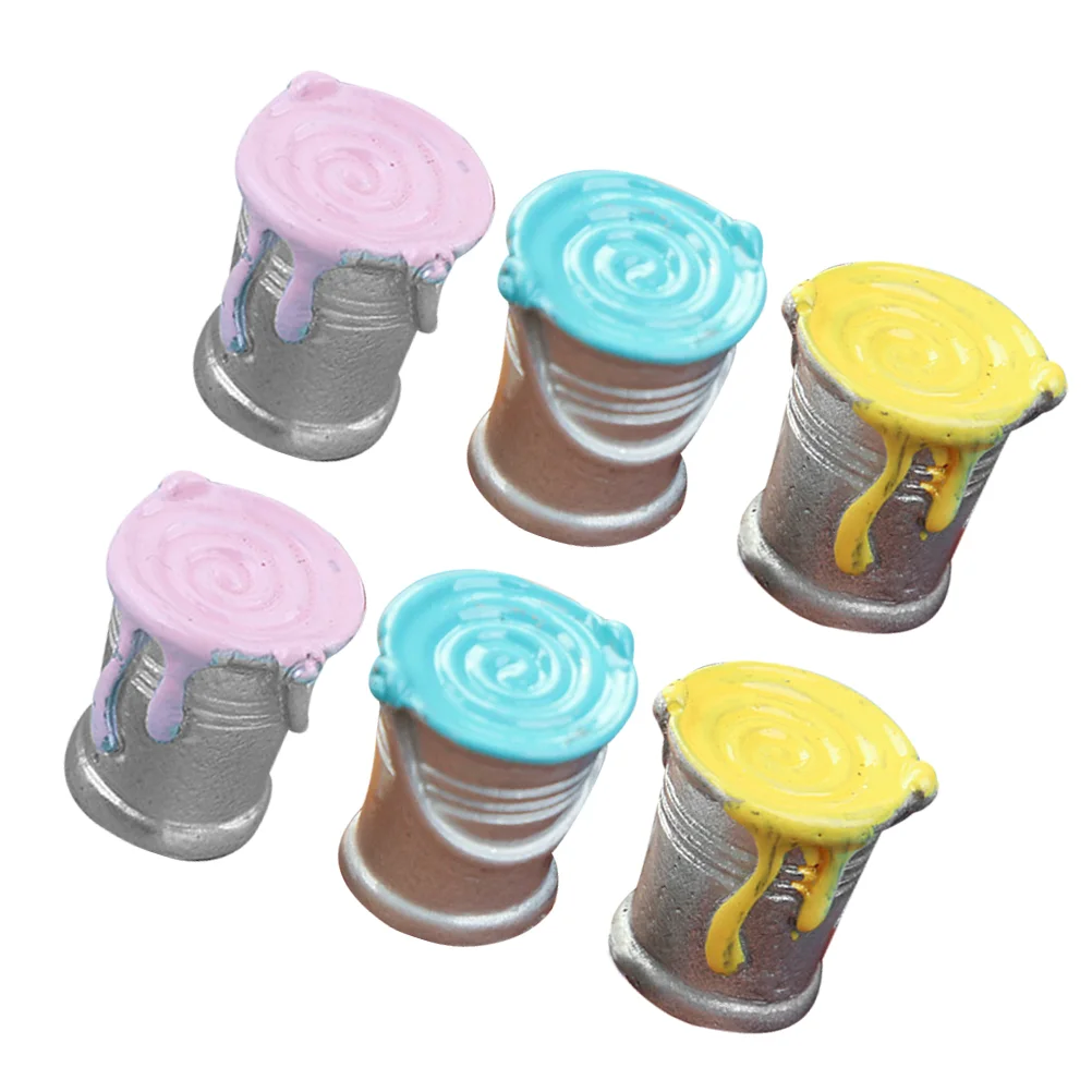 6 Pcs Tiny House Simulated Paint Bucket Mini Crafts Resin Model Decor Models