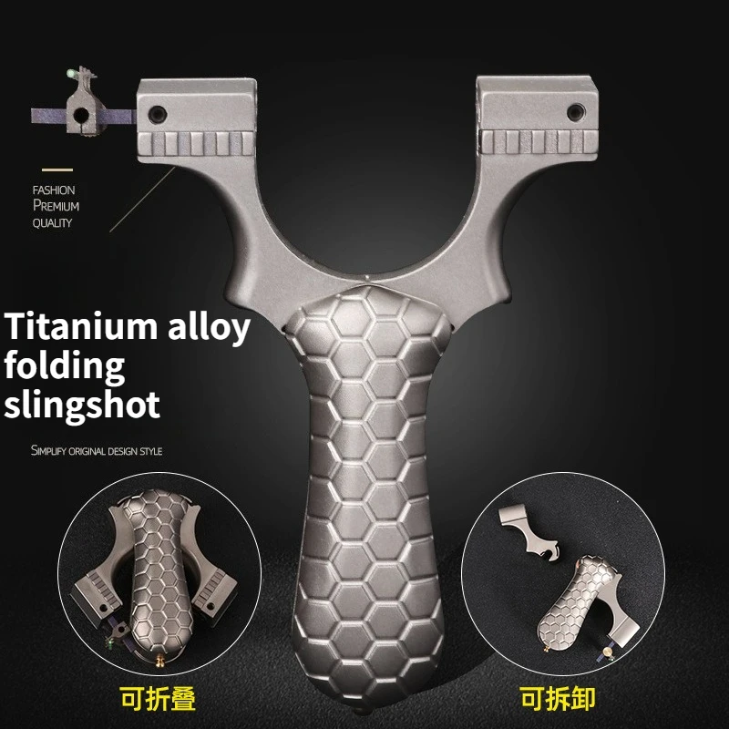 

All titanium alloy folding portable flat rubber band slingshot outdoor TC21 mini pocket slingshot