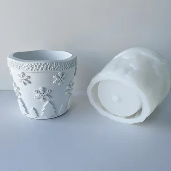 Natal Floco De Neve Gesso Cimento Flor Pote Moldes, ornamentos Caseiros Do Plantador Do Jardim, molde De Vaso De Gesso DIY
