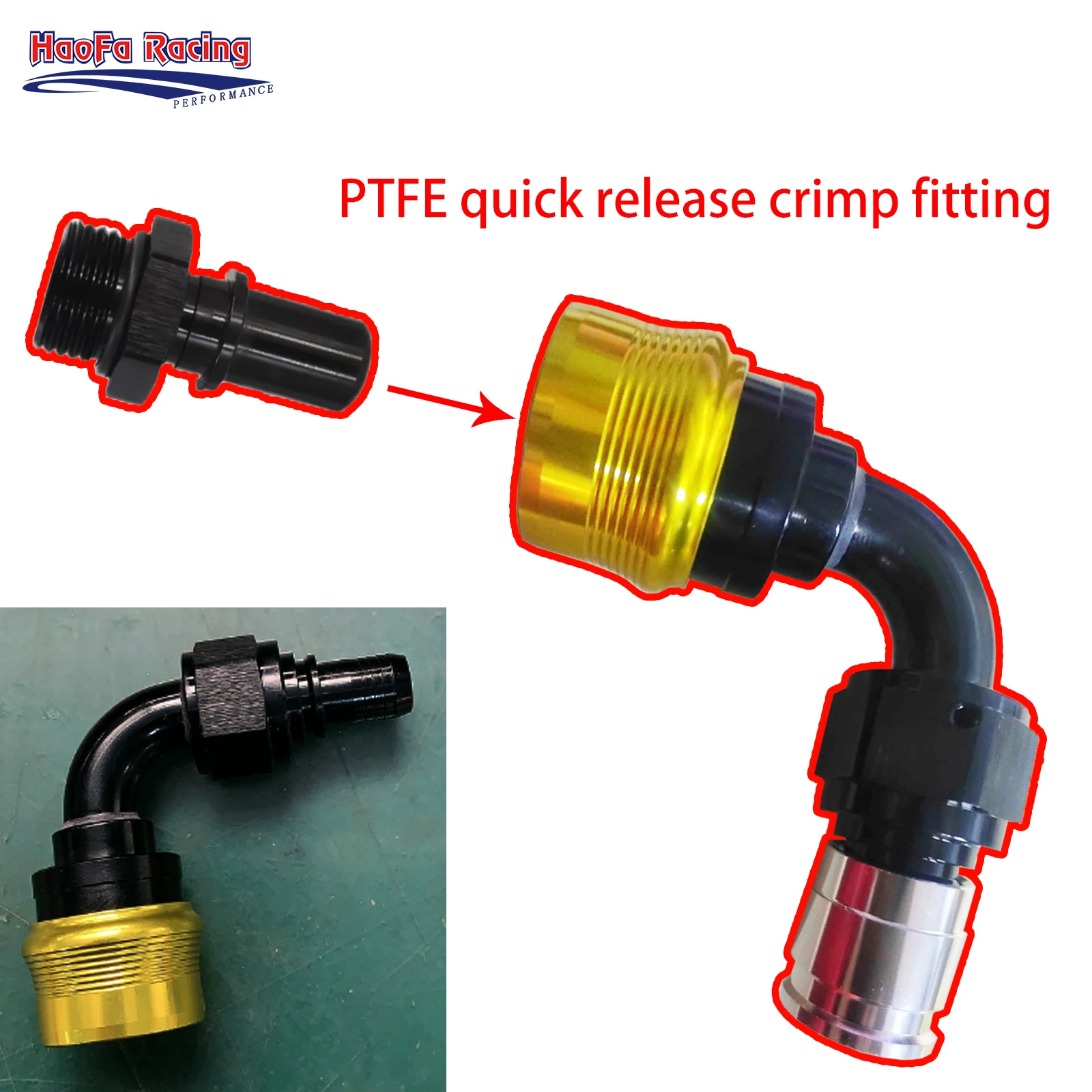 AN8 PTFE Crimp Quick Release Fuel Swivel Hose End Fitting With ORB To 1/2Barb Adapter Aluminum For PTFE Hose 90Degree Set