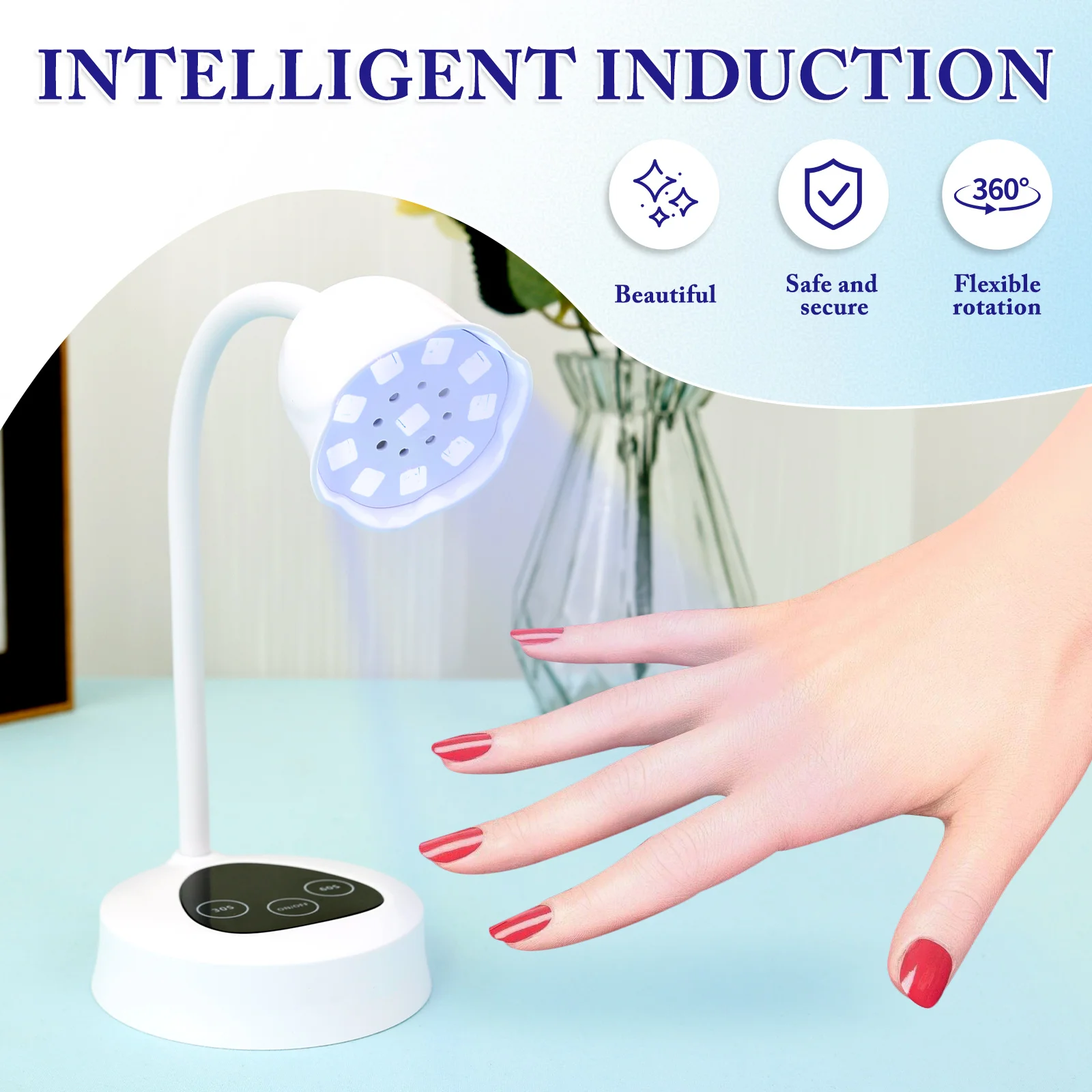 Nagel LED UV-lamp voor het drogen van gelnagels, snel uithardend met 360° °   Verstelbare slangarm Intelligente sensor voor manicuresalon
