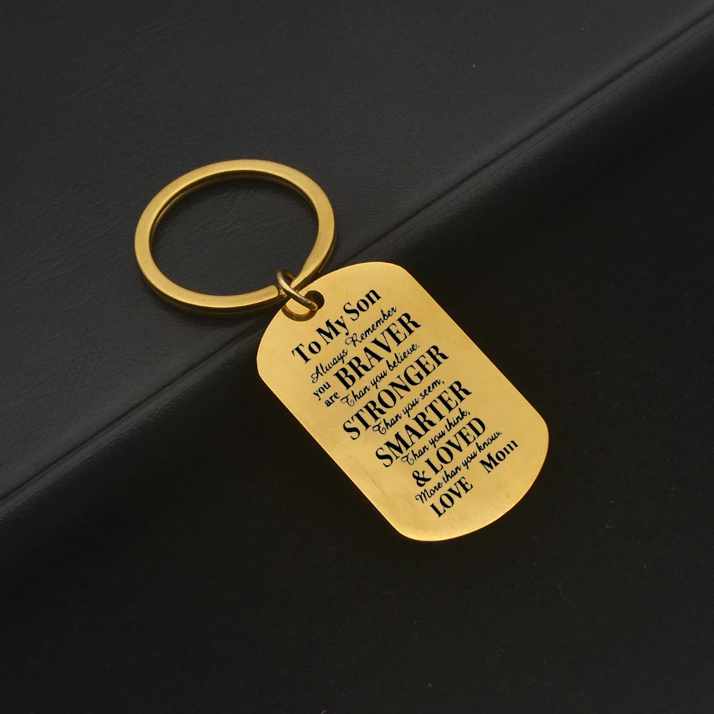 Positive Motivational Mom Son Tag Keychain Stainless Steel Warm Quote Back To School Holiday Gift For Teen Son