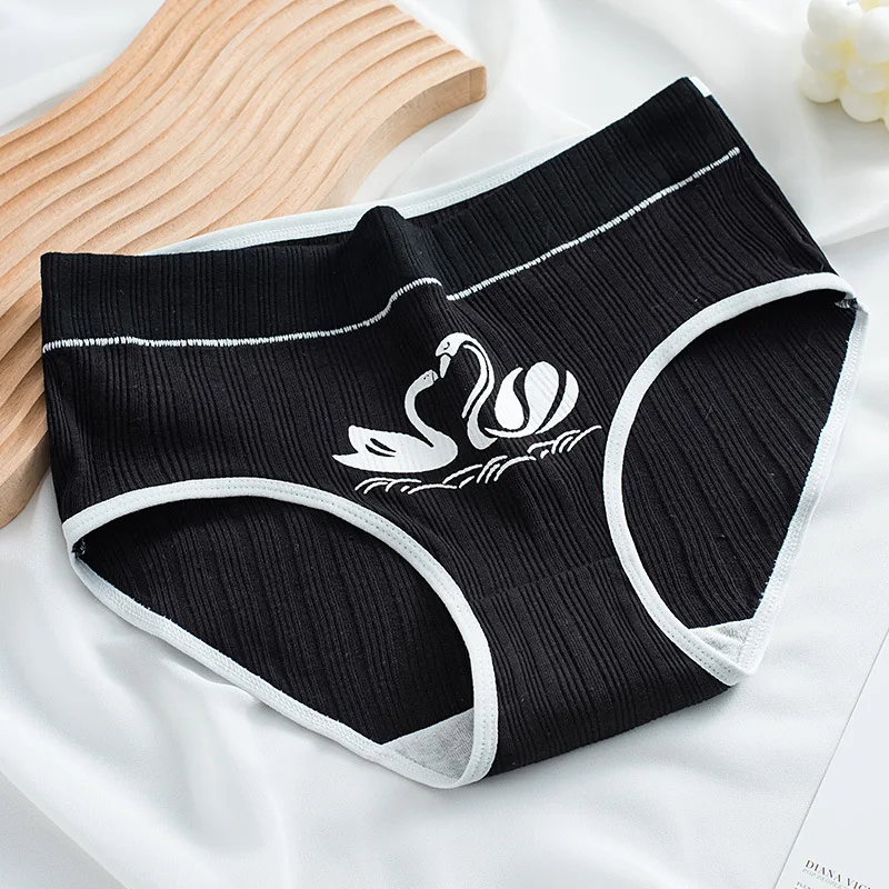 Women\'s Cotton Underwear Girls Cute Plaid Briefs Fashion Black White Plaid Printing Panties Mid Waist Seamless Underpants M-XL