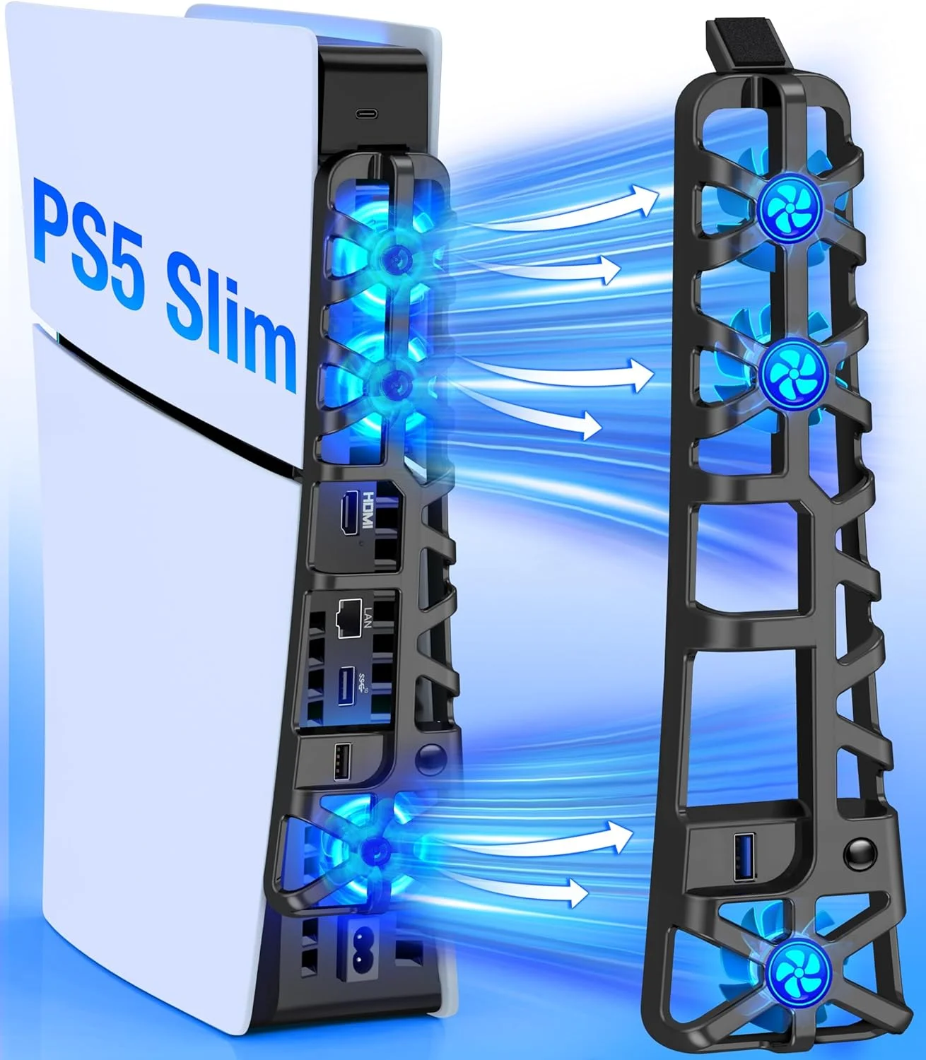 

Внешний вентилятор для игровой консоли PlayStation 5 Slim, эффективная система охлаждения, бесшумный вентилятор с USB-портом для аксессуаров PS5 Slim