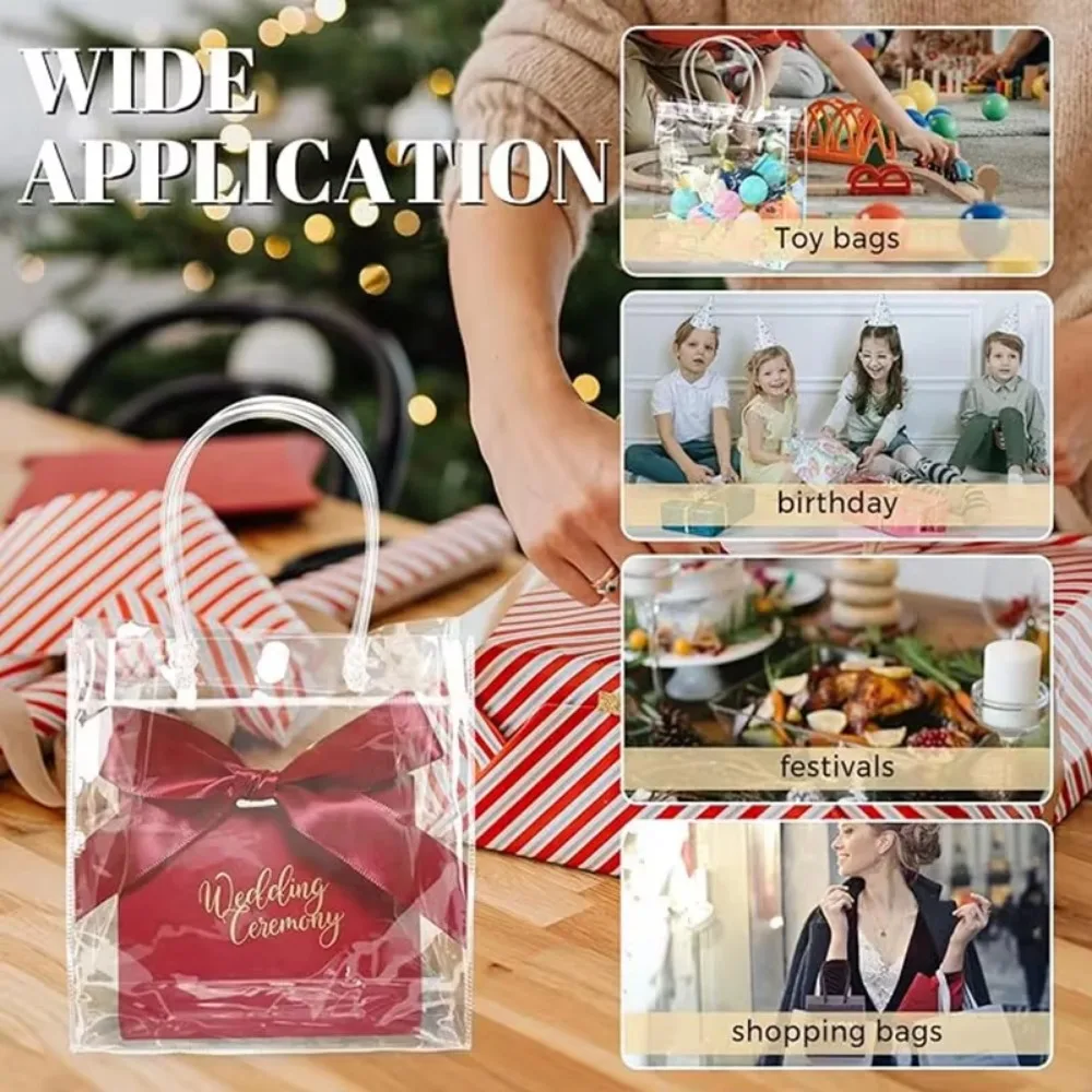 1/10Pcs Portable PVC Transparent Gift Bag with Button Waterproof Reusable Tote Bag Hand Loop Shopping Bag Wedding Birthday Party