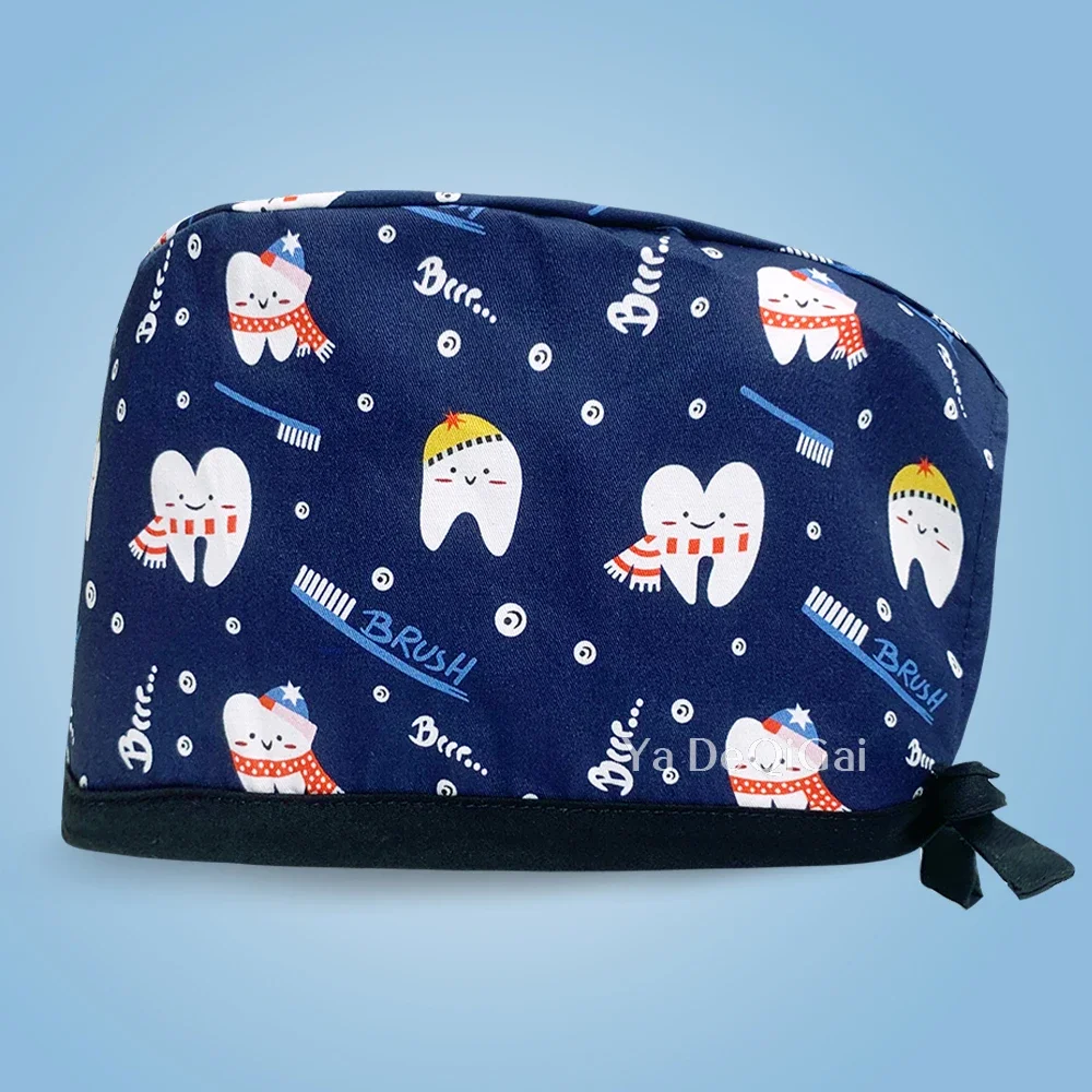 Nieuwe Mode Katoen Cartoon Print Verstelbare Werken Schoonheidssalon Verpleging Cap Unisex Chirurgische Hoed Groothandel Scrub Caps