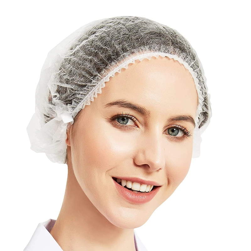 100PCS Disposable Hair Caps Non-woven Bouffant Hair Net Mob Caps 21'' Elastic Head Cover Cap for Food Beauty Salon SPA Cooking