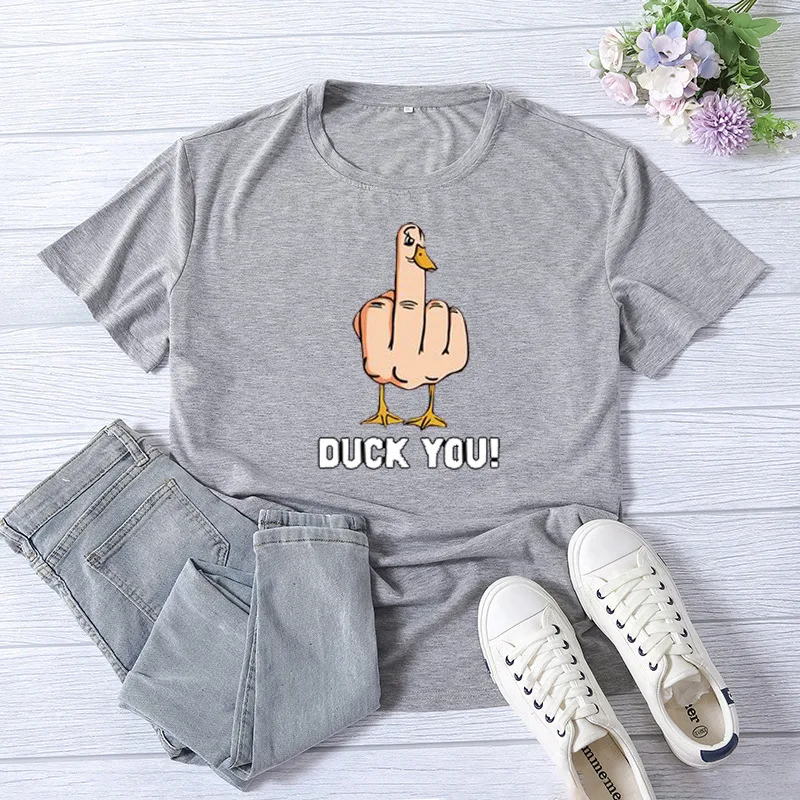 Camiseta de verano para Mujer, Tops, Camisetas para Mujer, Camiseta con estampado de pato YOU, Camiseta holgada de manga corta con cuello redondo