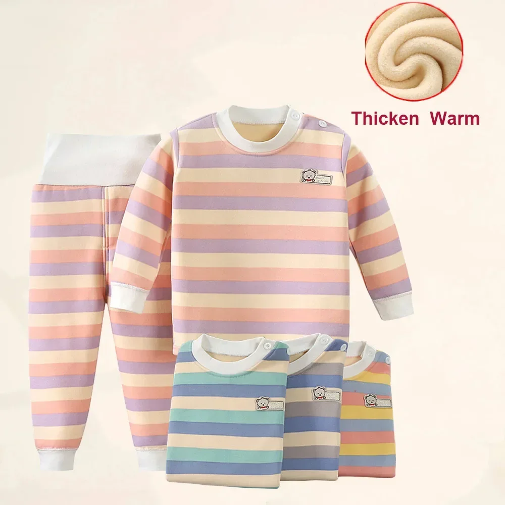 Thicken Warm Plush Children Sets Kids Clothes Boy Girl Underwear Suits Autumn Winter Children Clothinng Tops Hight Waist Pants