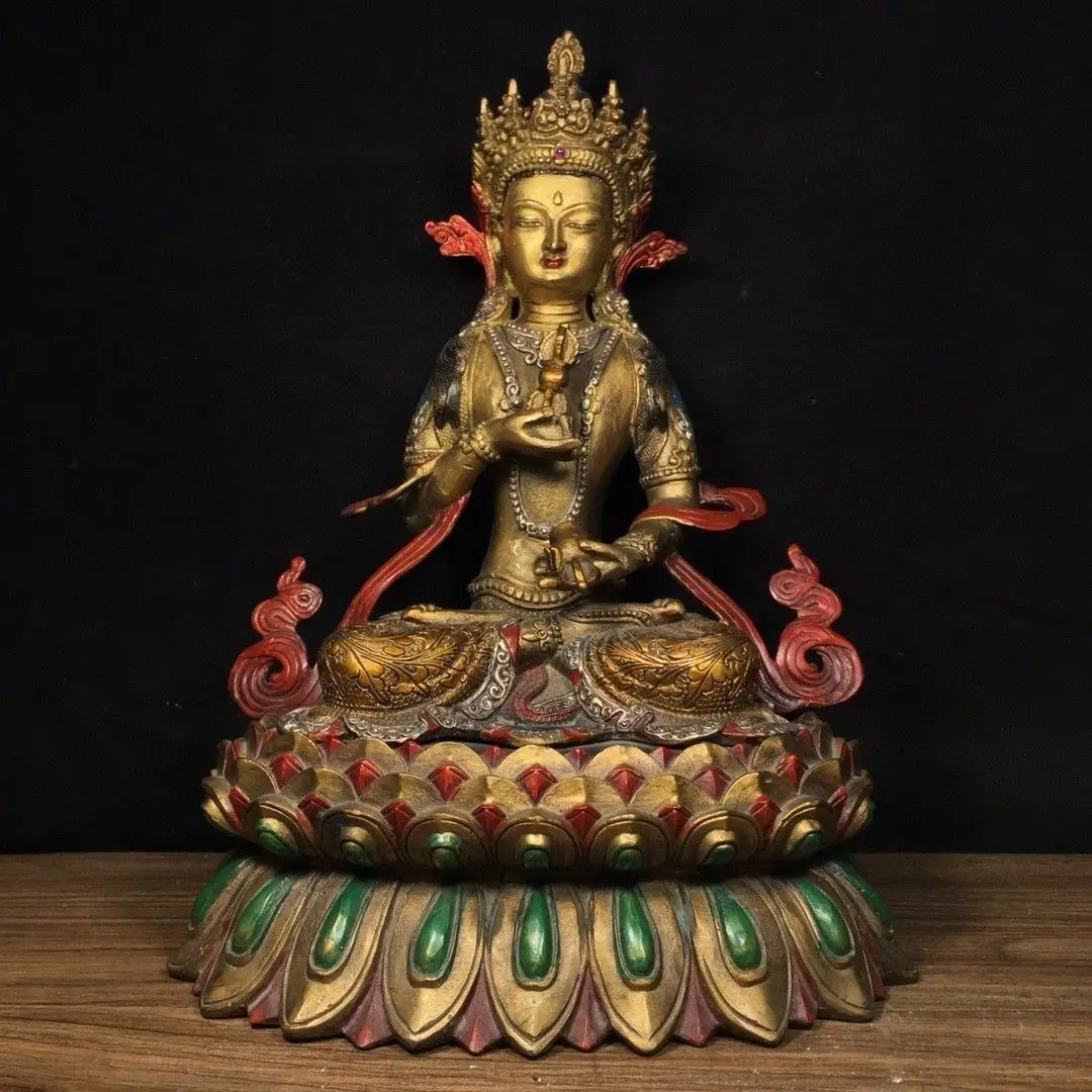 Pure copper painted Tibetan Vajrasattva is 24 cm long, 1 cm wide, 33 cm high, and weighs 4330 grams.
