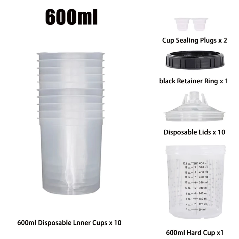 10 Pcs/Set Spray Gun Paint Mixing Cup, H/O Quick Cup, Spray Gun Reservoir 200/300/600/800 Ml Disposable Paint Cup