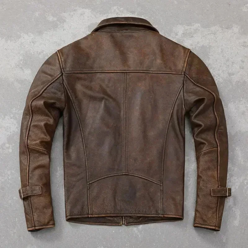 New Fashion Mens Leather Jacket Slim Retro Stone Milled Vintage Cowhide Men Coats Autumn Clothes 가죽점퍼 Мотоцикл