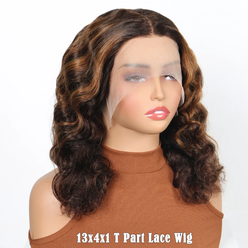 P4/30 Highlight Lace Front Wig Human Hair Short Bob Wig 180 Density T Lace Loose Body Wave Wigs HD Lace Bouncy Curly Wigs