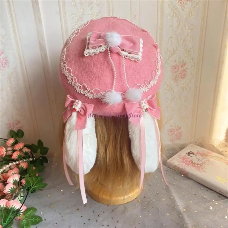 49ME Girls Furry Różowy melonik Wstążka Frędzle Spinki do włosów Kostium noworoczny