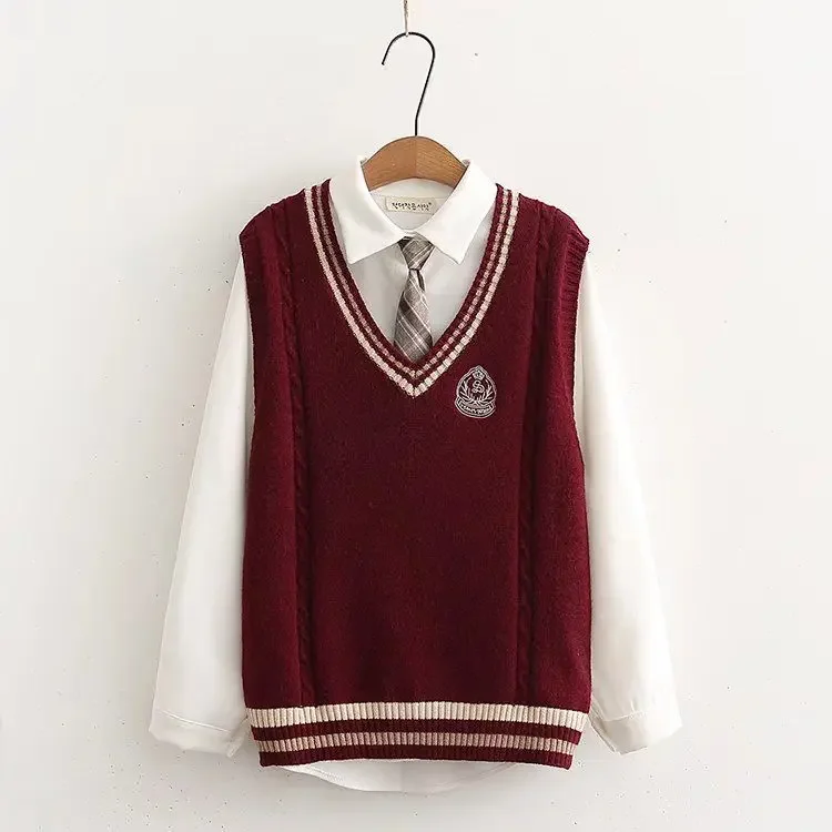 Herbst Neue College Stil Anzüge Studenten Koreanischen Stil Lose langärmelige Shirts Gestrickte Weste zwei-stück Anzug Jk weste Und Hemd