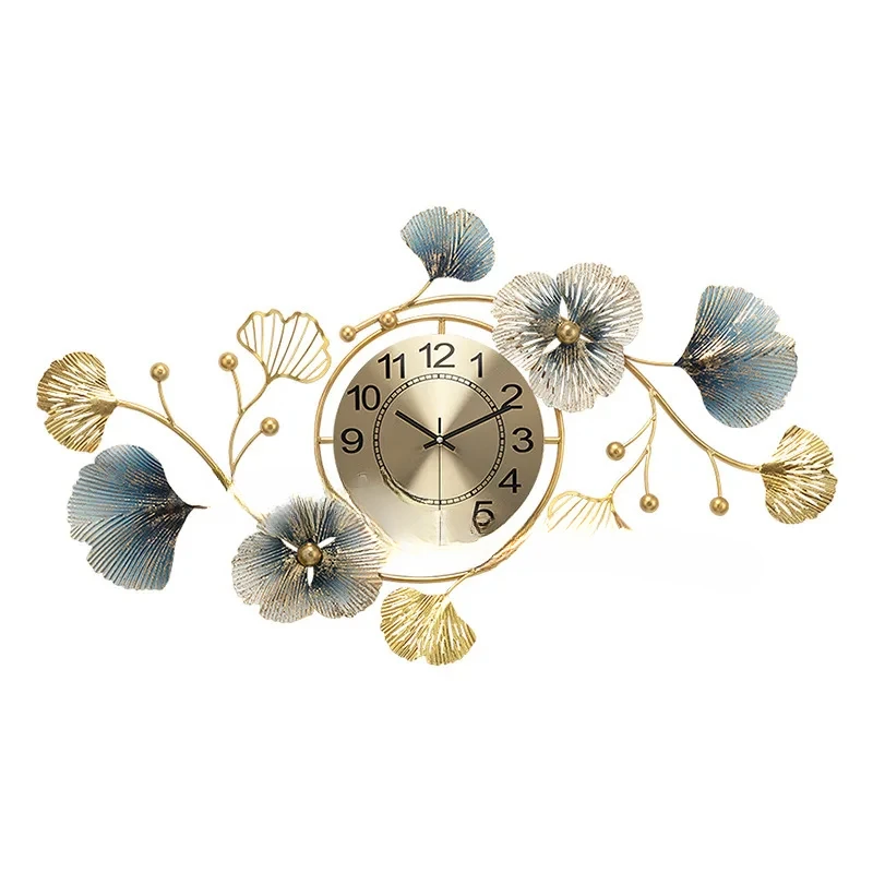 European Creative Clocks Living Room Light Luxury iron Wall Clocks Home Decoration Ginkgo Leaf Art Atmospheric Wall Watches